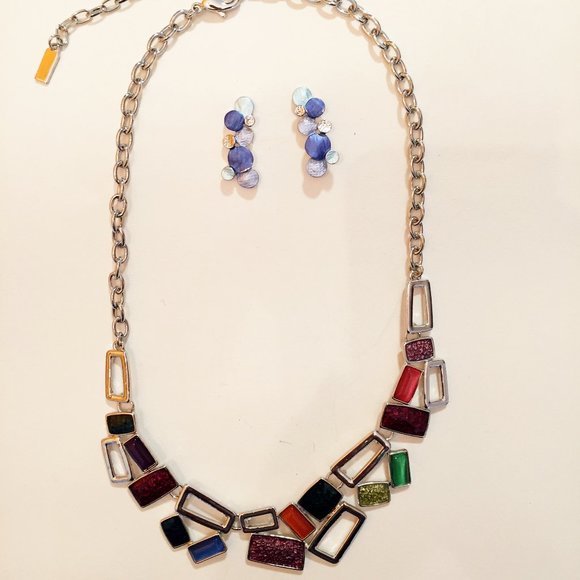 Art Deco Colorful Necklace & Earrings - Picture 1 of 3